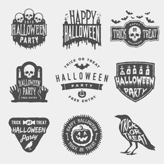 Obraz premium vector set of happy halloween vintage badges, emblems and labels