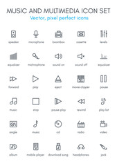 Music and multimedia line icon set.