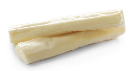 Suluguni cheese, isolated on white