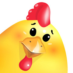 Sweet yellow easter chicken cartoon portrait on white background.  Vector illustration.   © loopymouse