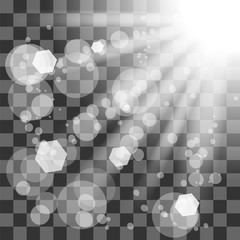 Transparent Sun Light on Checkered Background. 