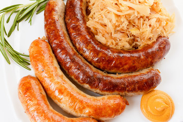Oktoberfest menu, plate of sausages and sauerkraut