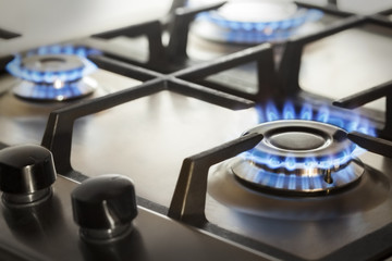 Fototapeta kitchen gas cooker with burning fire propane gas obraz