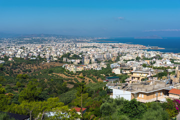 Fototapeta na wymiar Panorama of Chania town view on old port on Crete island