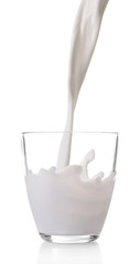 Pouring milk in glass, isolated on white