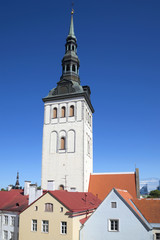 Fototapeta na wymiar The bell tower of St. Nicholas ' Church. Old Tallinn, Estonia