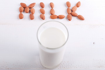 Fototapeta na wymiar milk and almonds