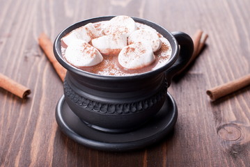 cup of cocoa with marshmallows and cinnamon