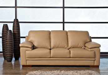 Light brown leather sofa for home or office