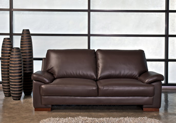 Leather brown sofa for home or office