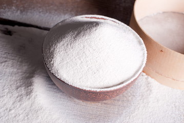 sifted flour on the table