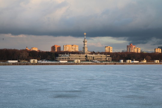 North River Station on the Moscow Canal and frozen water