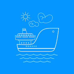 Cargo Ship , Marine Emblem with Dry Cargo Ship, Line Style Design, Logo Design Element, Sea Freight Transportation, Logistics,  Vector Illustration