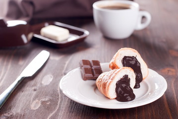 chocolate croissant and coffee