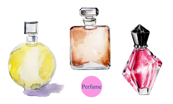 watercolor bottles with perfume