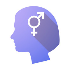 Long shadow female head with a bigender symbol