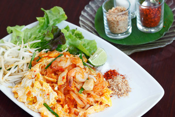 Pad Thai (Stir-Fried Thai Noodles with Prawns). The popular Thai dish.