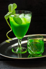Cocktail with tarragon, mint and ice