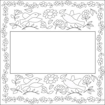 drawing butterflies and flowers around a white rectangle