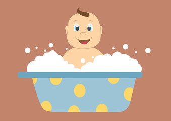 baby in a bath with bubbles,Vector illustrations