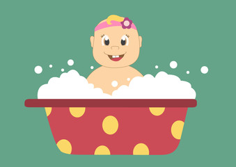  baby in a bath with bubbles,Vector illustrations