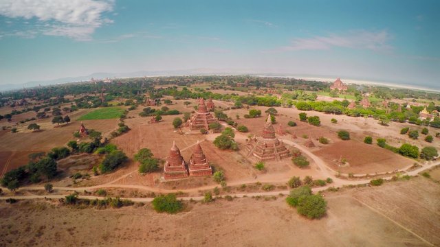 Flying over Temples in Bagan, Myanmar (Burma), 4k

