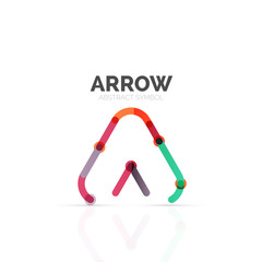 Linear arrow abstract logo, connected multicolored segments of lines in directional pointer figure