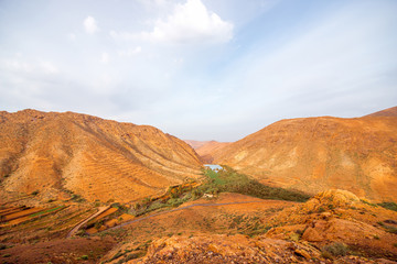 View on Penitas dam in municipality Pajara near Ajuy village on Fuerteventura island in Spain