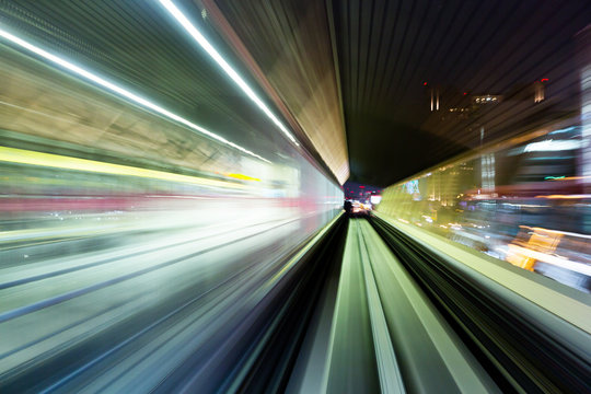 Train moving fast in tunnel
