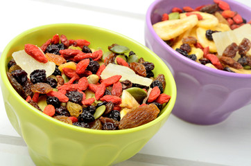 Colorful bowl with dried fruits