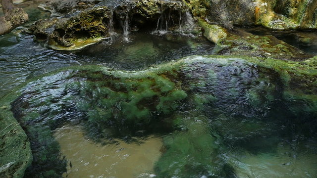 Natural bath of the Natural Hot Steam at Khao Pra Bang Khram Wildlife Sanctuary. Closeup view.