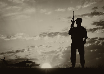 Silhouette of a terrorist with a weapon