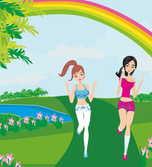 Jogging girls in summer
