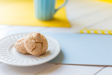 Breakfast with Homemade coconut cookies and cup of coffee - concept