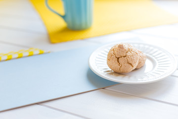 Cookies on white plate background