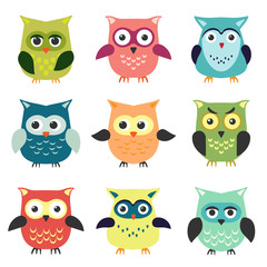 Fototapeta premium The set of owls in cartoon style