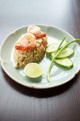 Thai fried rice with prawn.