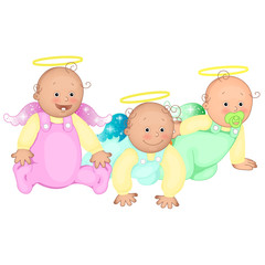 Three infants in the sliders. Vector illustration.