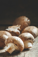 Harvest of mushrooms, old wooden table, country style, selective