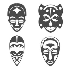 Set of African Ethnic Tribal masks on white background