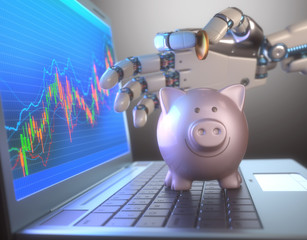 Image concept of software (Robot Trading System) used in the stock market that automatically submits trades to an exchange without any human interventions.