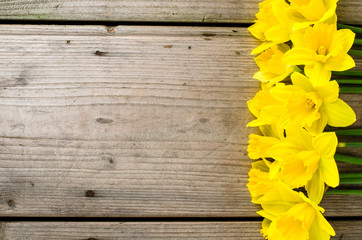 Yellow daffodils on wooden table © Leszek Czerwonka