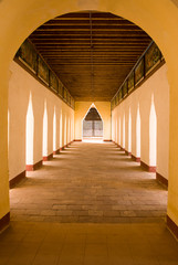 Fototapeta na wymiar sun light in passage transition in old temple