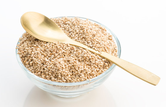 Sesame Seeds In Glass Bowl