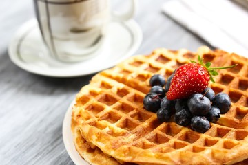 Waffle Breakfast with blueberries