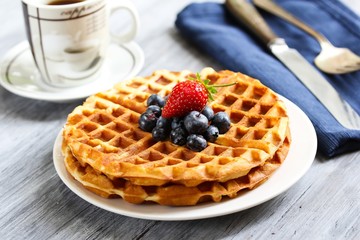 Waffle Breakfast with blueberries