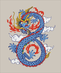 Colorful Illustration of Chinese oriental Dragon. Vector. Isolated. 