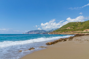 Fototapeta na wymiar The shore in Sardinia. The lonely beach, nobody