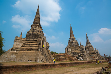 Fototapeta na wymiar Ancient Pagoda in Wat Phrasisanpetch (Phra Si Sanphet). Ayutthaya historical city, Thailand