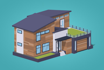 Contemporary american house against the blue background. 3D lowpoly isometric vector illustration